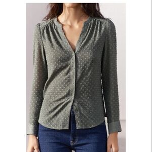 Banana Republic Olive Green Swiss Dot Button-Up Blouse - Size XS